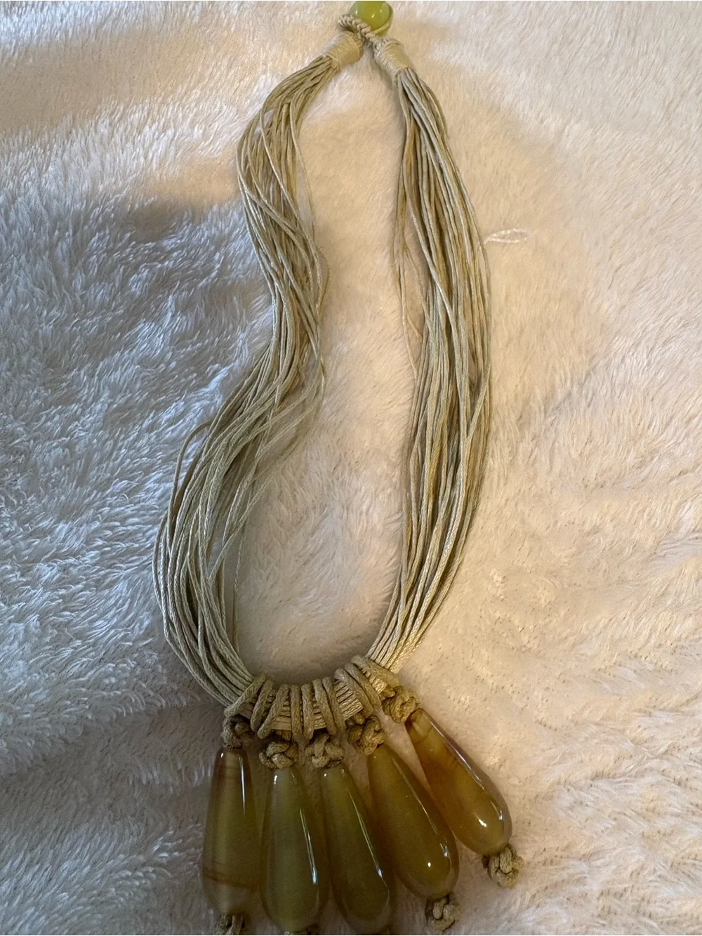 Handmade Olive Amber real agate and jukeTeardrop Statement Necklace